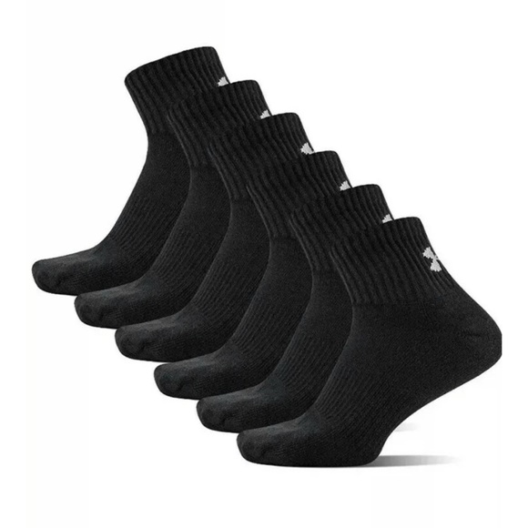 6 Pairs Under Armour CHARGED COTTON 2.0 QUARTER Socks BLACK Men/'s LARGE